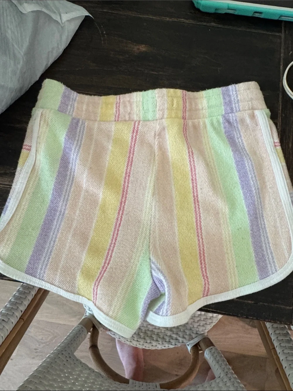 Pastel Striped Hooded Baja Sweater and shorts